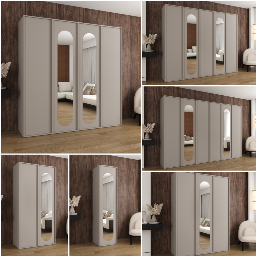 Szafa Modułowa Eden 250 cm z Lustrem Kaszmir – PUSH CLICK i Cichy Domyk
