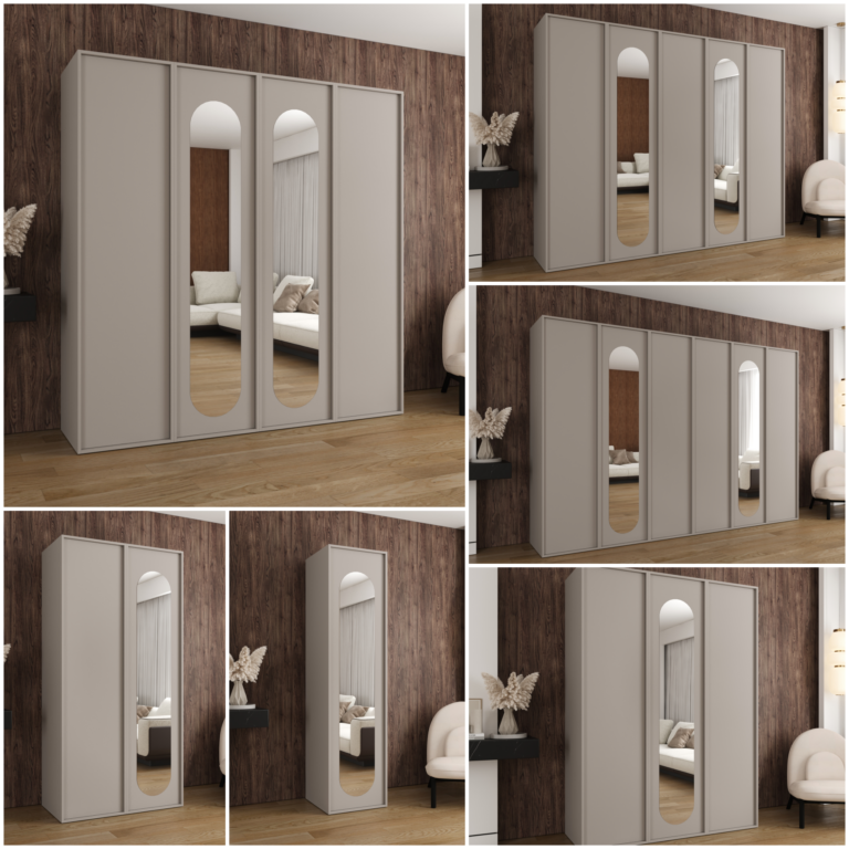 Szafa Modułowa Eden 250 cm z Lustrem Kaszmir – PUSH CLICK i Cichy Domyk